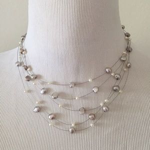 Silver 5 strand freshwater pearl necklace w/ear